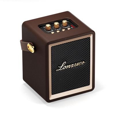 Lonzuer Action Wooden Portable Speaker with Handle Small Portable Bluetooth Speakers with 5000mAh Battery Speakers Bluetooth Wireless for Indoor Outdoor Campaign (Brown)