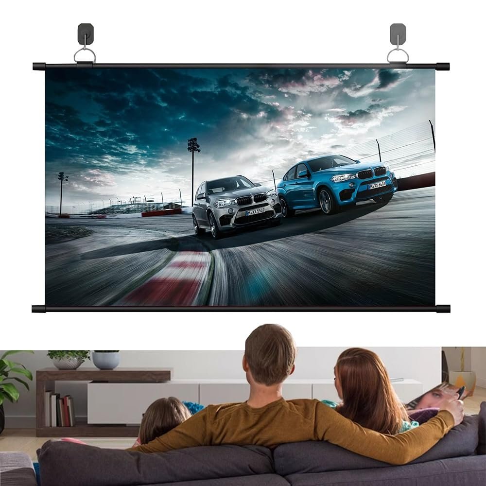 FIEZFEAT 60" Projector Screen 16: 9 Wall Hanging Projection Screens with 4K Full HD Home Theater Movie Screen Anti-Crease for Office Video Game, Black(60inch)