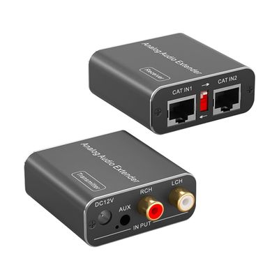 Analog Audio Extender Over Cat 5/6 (PoC) up to 1640Ft, 3.5mm AUX RCA Audio Extender Over Cat5e/Cat 6, Extra Long Range Audio Over Ethernet L/R RCA Analog Transmitter Receiver
