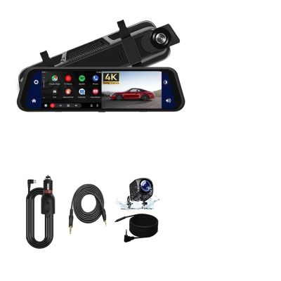 4K 3840 * 2160P Car Dvr Carplay Compatible for Android Auto Dash Cam Stream Rearview Mirror Dashcam Camera Dual Len Drive Recorder(4K-10M,None1)