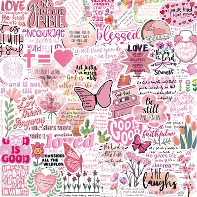 100PCS Pink Bible Verse Stickers for Adults Jesus Stickers Faith Based Gifts for Girl Women Inspirational Jesus Qoute Praise God Religious Decoration Party Favors