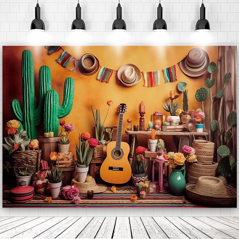 7x5ft Mexican Theme Backdrop - Cactus Photo Backdrop for Photography Western Cowboy Cactus Theme Birthday Party Photography Background