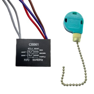 New Ceiling Fan Capacitor CBB61 4.5uf + 6uf + 5uf 5 Wire 250V &Ceiling Fan Pull Chain Switch 3 Speed 4 Wire, Light Switch for Fan and Light