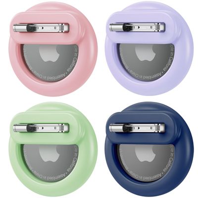 4 Pack Mini AirTag Holder for Kids, Silicone Hidden AirTag Holder with Safety Pin for Clothes, GPS Tracker Case Clip Compatible with Apple Air Tag (Pink, Purple, Green, Dark Blue)