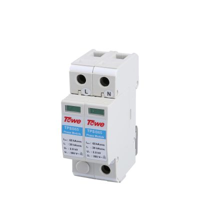Surge Protective Device65KV Low-Voltage Surge Arrester Device Surge Protector,Class II,C,Type 2 220/380V Single/3-phase Industrial SPD Lightning Protector for Home Commercial (B65 2P)