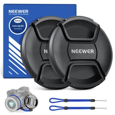 Neewer 55mm Lens Cap Kit (2 Pack), Lens Cover with Anti Loss Strap and Cleaning Cloth, Compatible with Canon Nikon Sony Fujifilm Panasonic Camera Lens of 55mm Diameter