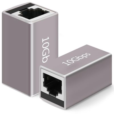 2-Pack Ethernet Coupler 10Gbps, Aluminum Alloy Shell RJ45 Ethernet Female to Female Coupler Adapter Extender for Cat7/Cat6a/CAT6/CAT5e/ Cat5 Network LAN Cable, 328 Feet Long Distance Extend