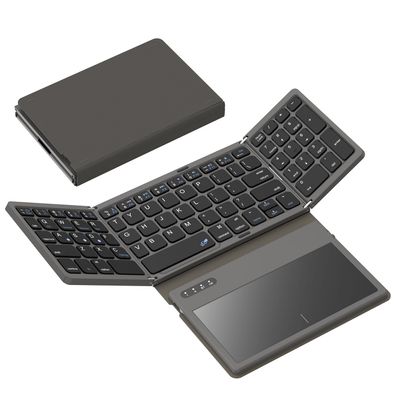 GEODMAER Foldable Bluetooth Keyboard, Portable Full Size Folding Keyboard with Large Touchpad, Numeric Keypad, PU Leather, Wireless TravelKeyboard for Windows iOS Android Mac(Grey)