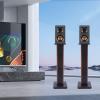 Universal Speaker Stands Pair for Surround Sound, 28" Floor Speaker Stands Bookshelf Speaker Stand Up to 30LBS for Home Theater (Yellow Sandalwood) view 2