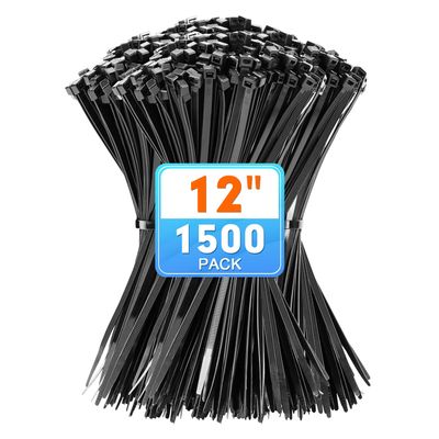 Zip Ties, KAMOTA 1500pcs 12 Inch Heavy Duty Self-Locking Nylon Zip Ties, Black Cable Ties with 50lb Tensile Strength, UV Resistant Cable Tie for Indoor and Outdoor Use