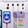 6 USB(2 USB C) Purple Travel Power Strip- 5Ft Lavender Extension Cord with 24W USB Charging Station and 4 Outlets, Purple Desk Accessories with Surge Protector for Cute Kawaii Office Dorm Room view 2