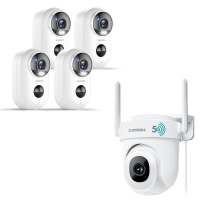 ZUMIMALL Security Cameras F5 4pcs with Plug-in Camera BK05, Magnetic Mount, 24/7 Recording, Compatible with Alexa, IP66