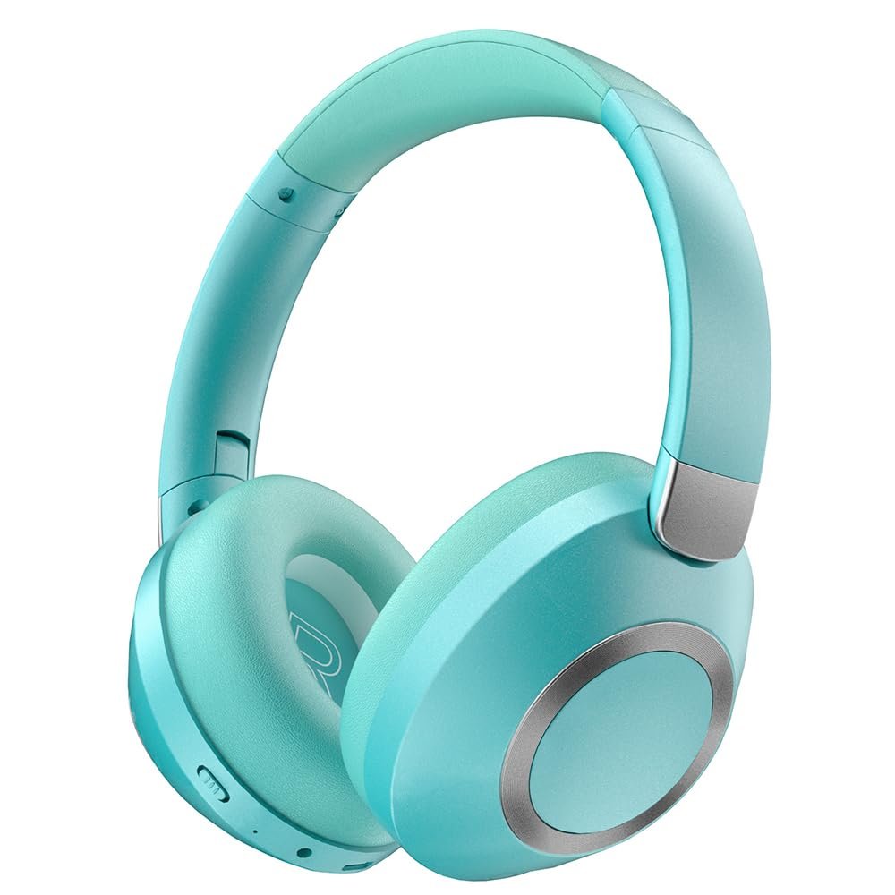 EAORUL Active Noise Cancelling Headphones, 100H Playtime Bluetooth Headphones Wireless Bluetooth with Mic, Over Ear Wireless Headset with Deep Bass,Fast Charging for Travel (Light Green)
