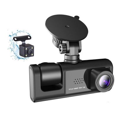 Shkalacar 3 Channel Dash Cam WIFI 3 Cameras, Front Rear and Inside, Rearview Mirror Video Recording Camcorder Wide Angle Car Camera Recorder Interconnection Auto Safety Driving Recorder