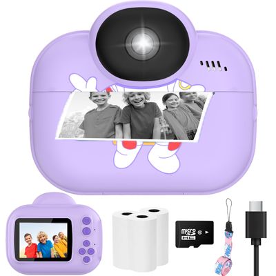 Kids Camera Toys, Instant Print Camera for Kids, Toddler Cameras for Girls Boys,1080P HD Digital Cameras, Portable Travel Toys for Girls 4 5 6 7 8 9 10 Year Old with SD Card (Purple)