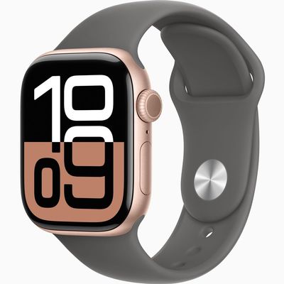Apple Watch Series 10 [GPS + Cellular, 42mm] - Rose Gold Aluminum Case with Stone Gray Sport Band, S/M (Renewed)