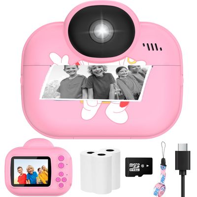 Kids Camera Instant Print Camera for Kids, Toddler Cameras for Girls, 1080P HD Digital Video Cameras, Instant Camera Toy for 4 5 6 7 8 9 10 Year Girl Grandkids with SD Card (Pink)