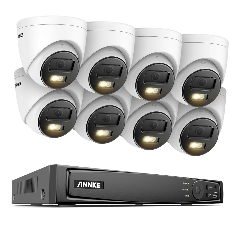 ANNKE 12MP Security Camera System, 8 Channel H.265+ 12MP NVR, 8X Wired PoE Turret Cams with Color Night Vision, AI Motion Detection, Built-in Mic, IP67, 100FT EXIR Night Vision with Smart IR, NO HDD