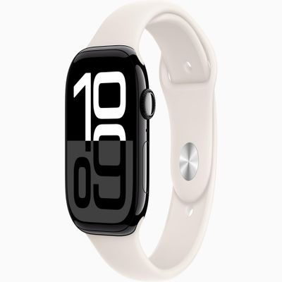 Apple Watch Series 10 [GPS, 46mm] - Jet Black Aluminum Case with Starlight Sport Band, S/M (Renewed)