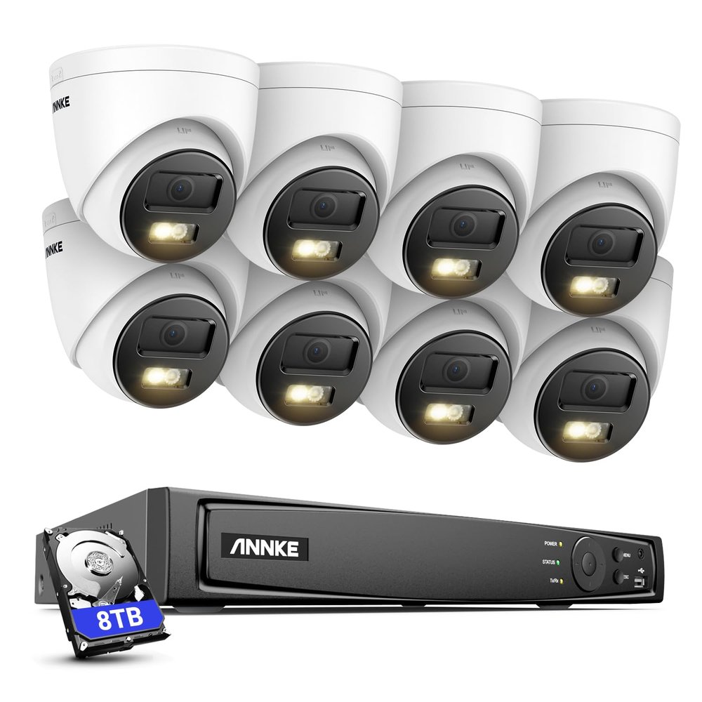ANNKE 12MP Security Camera System, 8 Channel H.265+ 12MP NVR, 8X Wired PoE Turret Cams with Color Night Vision, AI Motion Detection, Built-in Mic, IP67, 100FT EXIR Night Vision with Smart IR, 8TB HDD