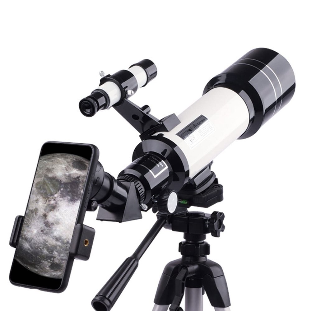DONGDAWAN Adult Telescope, 70mm Aperture 400mm Stand, Kids Beginner Telescope, Astronomy Refracting Telescope Portable Mobile Phone Adapter (White B)