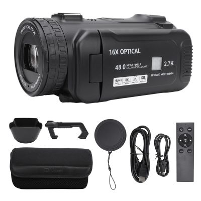 ciciglow Handheld Video Camcorder, 2.7K 48MP 16X Digital Zoom, Hybrid Zoom Vlogging Camera with 4inch Rotation TFT Screen, Compact Travel Video Camera Webcam with Fill Light