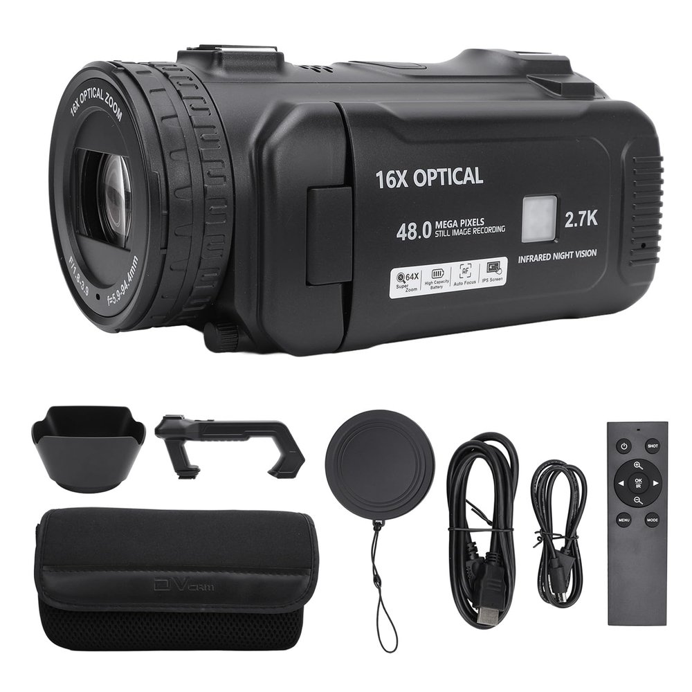 ciciglow Handheld Video Camcorder, 2.7K 48MP 16X Digital Zoom, Hybrid Zoom Vlogging Camera with 4inch Rotation TFT Screen, Compact Travel Video Camera Webcam with Fill Light