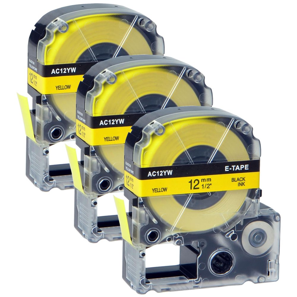 GREENCYCLE 3PK Compatible for LW Label Maker Tape 12mm 0.47 LC-4YBW LC4YBW SC12YW Black on Yellow Label Tape for LabelWorks LW-300 LW-400 LW 500 LW 600P LW 700 LW 900P LW 1000P