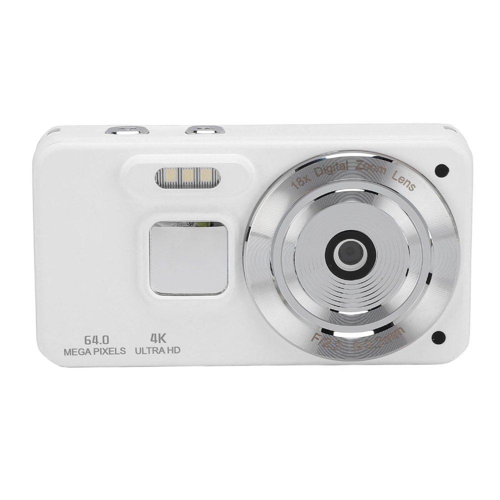Digital Camera, 64MP 4K 18x Zoom Compact Selfie Camera, Autofocus Anti Shake Point and Shoot Portable Digital Camera for Teen Boy Girl Kids, 2.8 Inch LCD Screen (White)