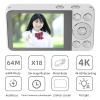 Digital Camera, 64MP 4K 18x Zoom Compact Selfie Camera, Autofocus Anti Shake Point and Shoot Portable Digital Camera for Teen Boy Girl Kids, 2.8 Inch LCD Screen (White) view 2