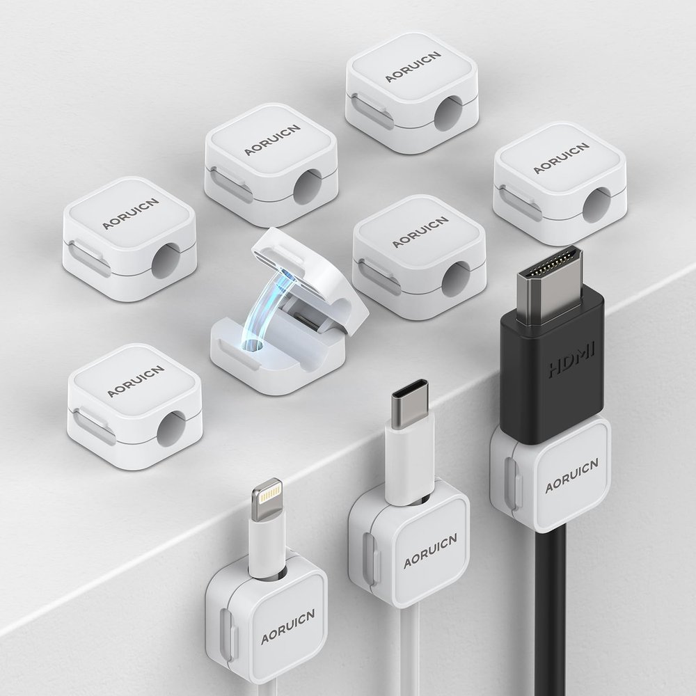 AORUICN 10 Pack Magnetic Cord Organizer, Magnetic Cable Clips for Desk Cable Management, Cord Holder for Nightstand, Wire Management Cable Holder for Charger Holders, Adhesive Cord Organizer Clips