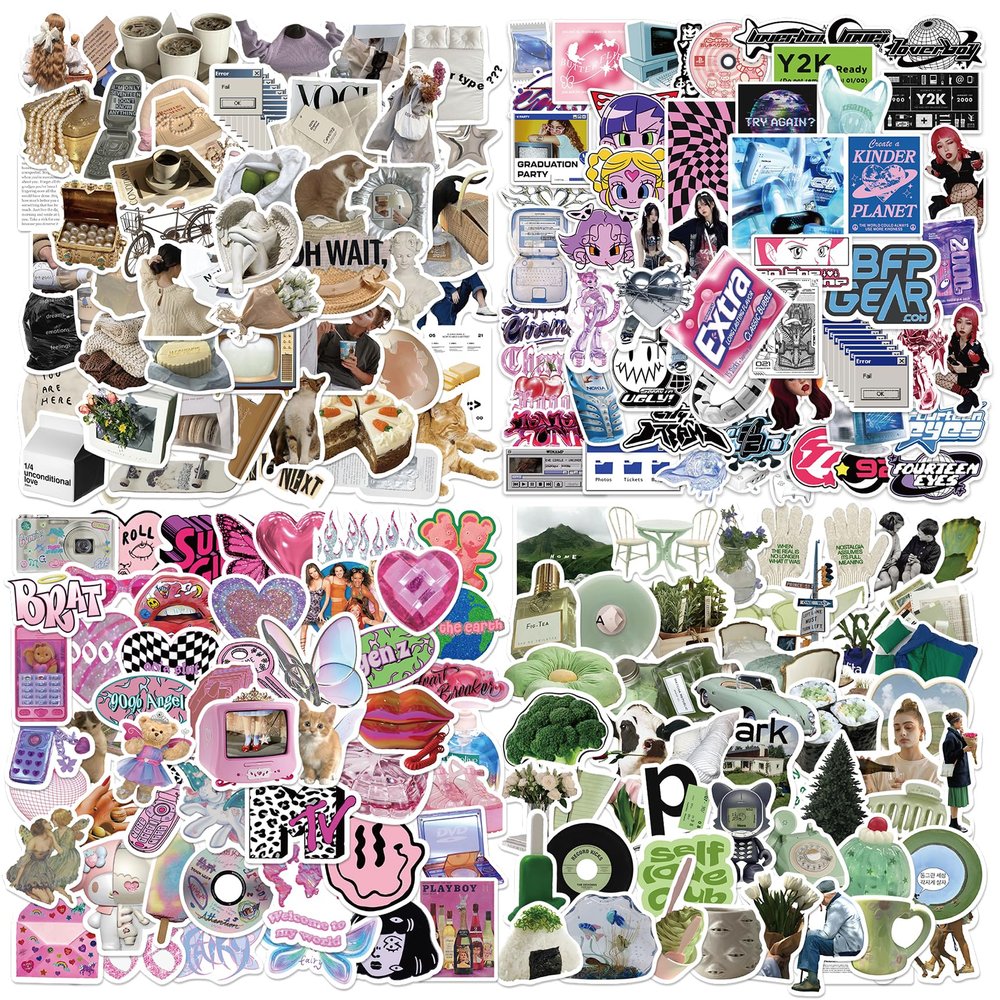 200Pcs Y2K Stickers - Cool 2000s Cyber Trend Stickers for Girls Women, Vinyl Waterproof Retro Aesthetic for Laptop Guitar Water Bottle