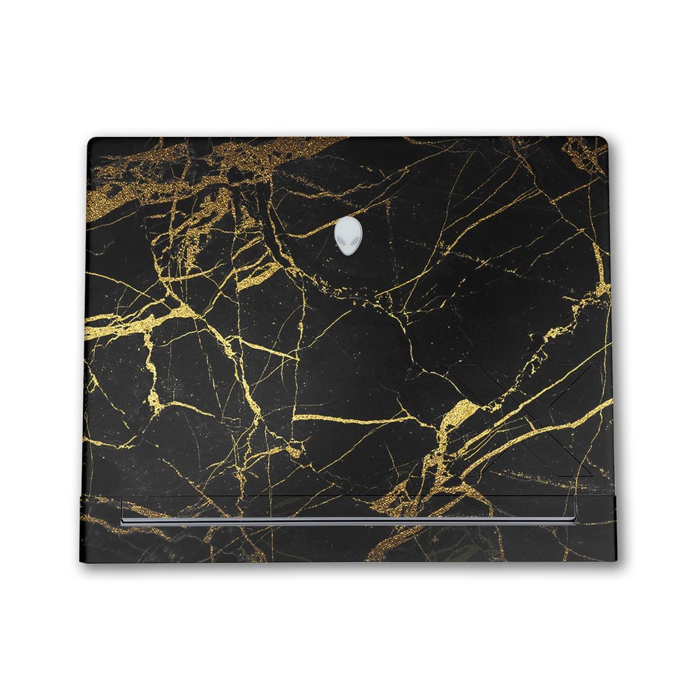 Laptop Skin Compatible with Alienware X16 R2 (2024) - Black Gold Marble - Premium 3M Vinyl Protective Wrap Decal Cover - Easy to Apply | Crafted in The USA by MightySkins