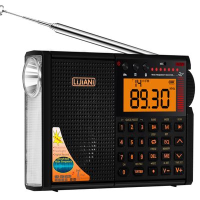 New VER Shortwave Radio AIR/VHF/AM/FM/Weather 6-Bands with Bluetooth/TF Card,4W Flashlight,Reading Lamp,Keyboard Backlight, Digital Recording, Alarm Clock,Powered by AA & LI Battery,Type-C/ANT Jack
