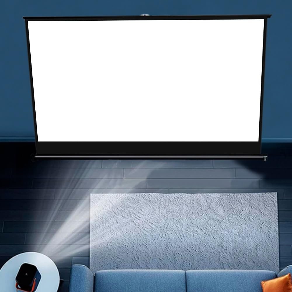 BERWDUXA Tabletop Mobile Projection Screen 30" 40" 50" Floor Standing Projector Screen Retractable Pull Up 16:9 Movie Screen for Home Theater/Camping(50"(4:3))