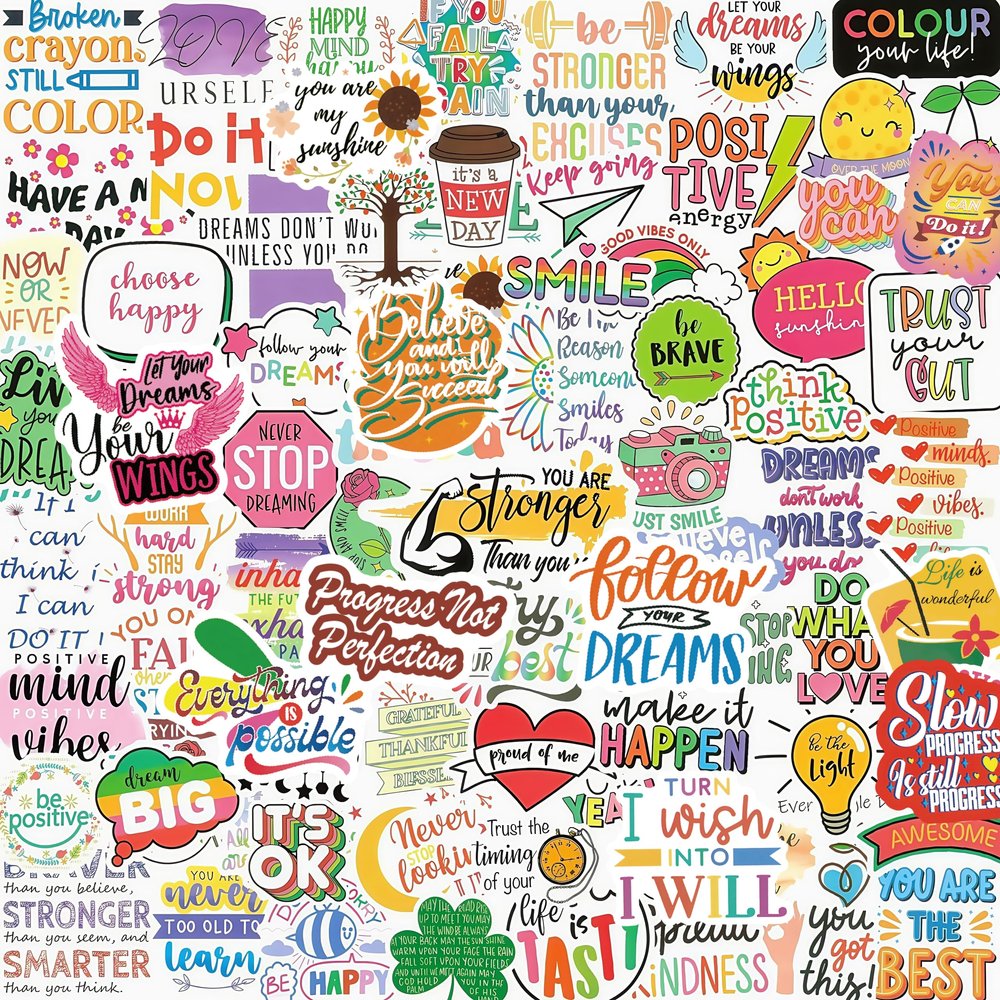 300pcs Inspirational Positive Quote Stickers for Adults, Vinyl Waterproof Motivational Affirmation Stickers for Students Teens Kids Water Bottle Scrapbook Vision Board Supplies Journaling Laptop
