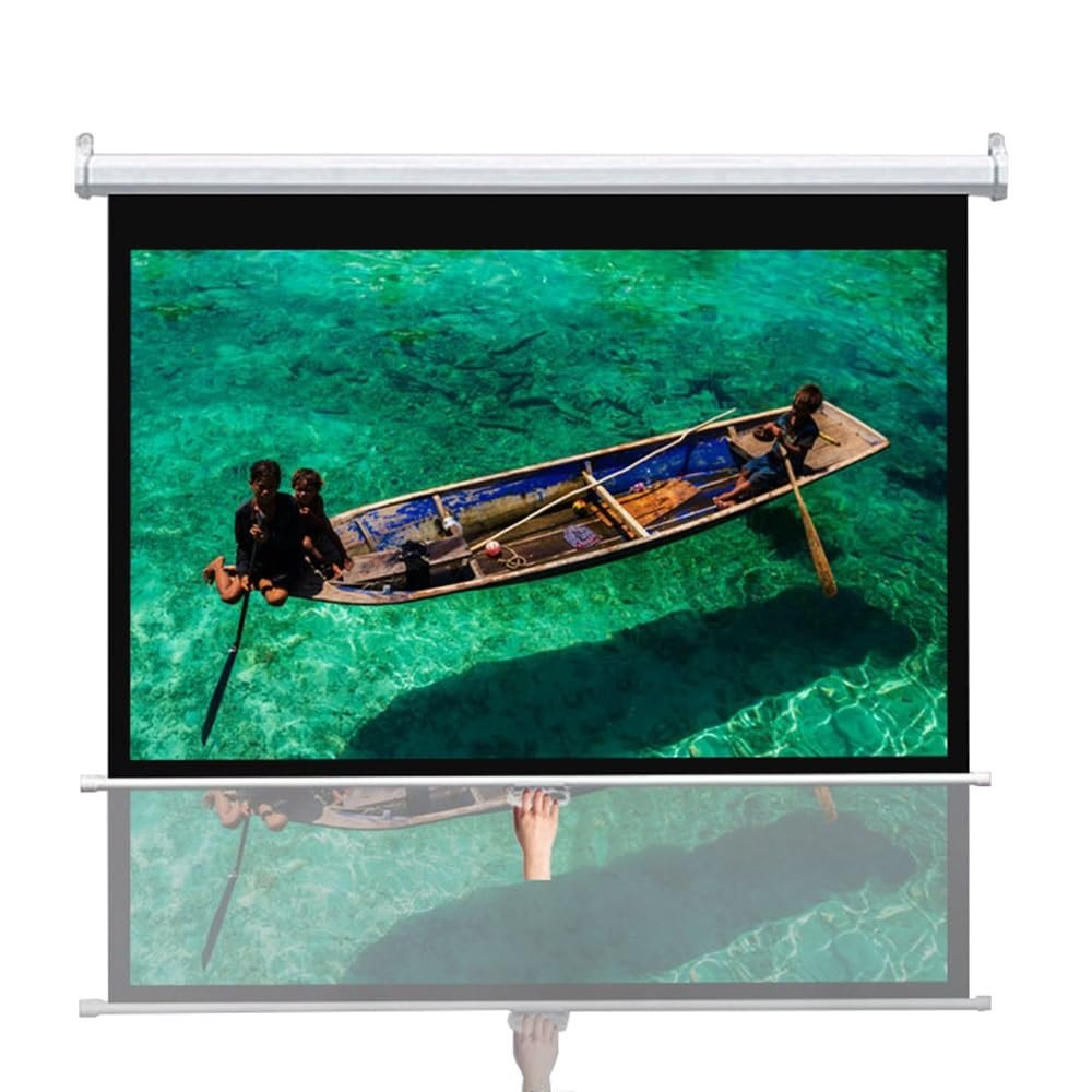 FIEZFEAT 50" 60" 72" Manual Projector Screen Pull Down HD Screen 16:9 4:3 Retractable Movie Screens for Home Cinema Presentation Education Outdoor Indoor, Auto-Locking(4:3,60")