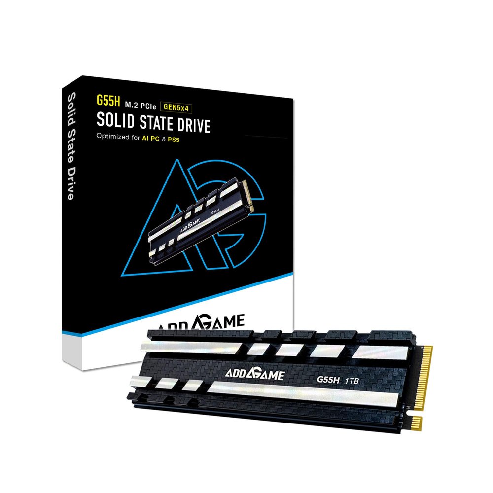 Addlink G55H 1TB PCIe 5.0 Gen5 NVMe M.2 SSD with Heatsink - Up to 10,200 MB/s - Game Ready - Internal Solid State Drive - Compatible with PCs and PS5 (ad1TBG55HM2P)