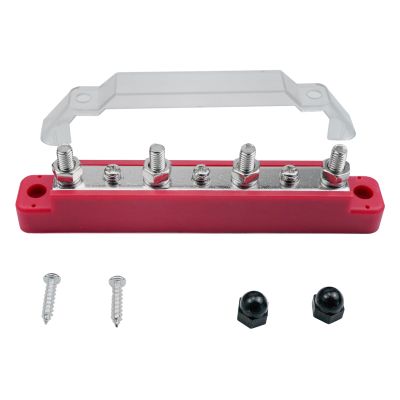 4 Post Power Distribution Block Bus Bar with Cover 250 Amp Rating Marine Automotive and Solar Wiring (3/8 - red)