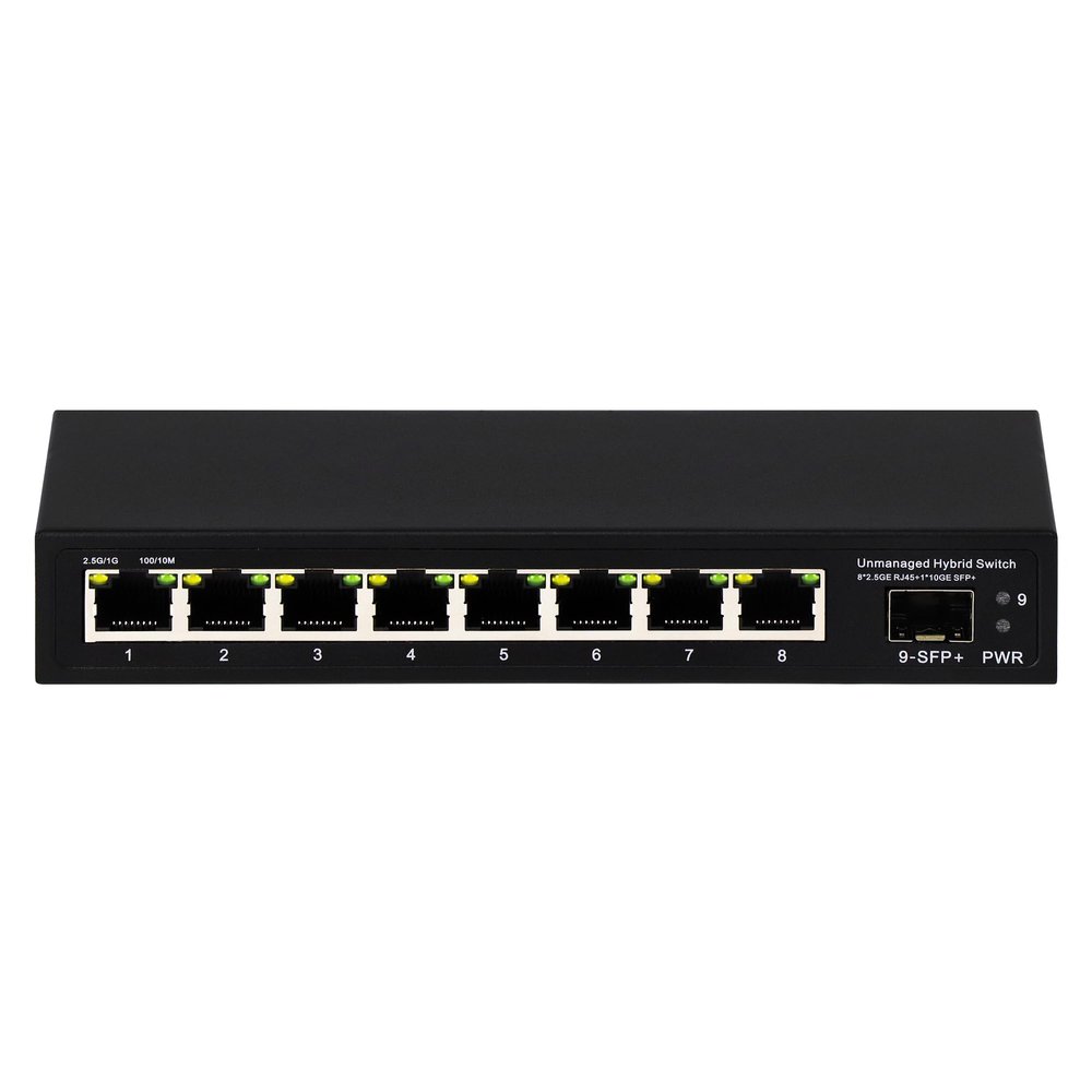 8 Port 2.5G Unmanaged Ethernet Switch 8x2.5GBase-T Ports 1x10G SFP+ Fiber Switch 60Gbps Bandwidth Desktop/Wall Mount Plug and Play Compatible with 100/1000/2500Mbps(9port| 82.5G + 110G SFP+)