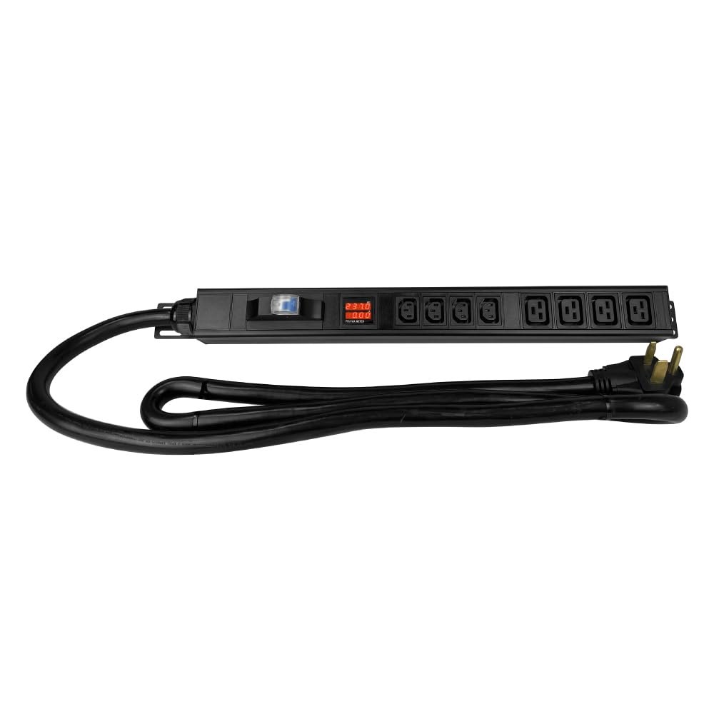 Metered-Breaker-Surge Protection PDU, 240V, NEMA 6-50P, 50A, 12000W, 4 C13 & 4 C19 Outlets, Rack Mount, Power Distrubution Unit for Data Center, Networking, 1U Rack