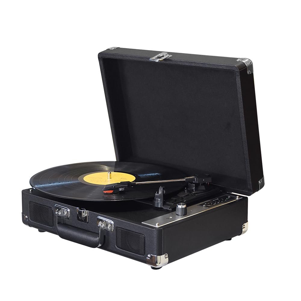Dioche Record Player, Portable Suitcase Record Player Turntable Record Player with Speakers 3-Speed Turntable for Entertainment and Home Decoration (Black)