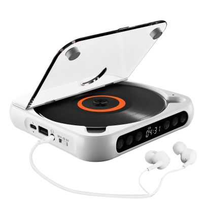 Dioche CD Player, Portable Boombox with 2000mAh Rechargeable Battery, Supports CD, USB, and BT Modes, White