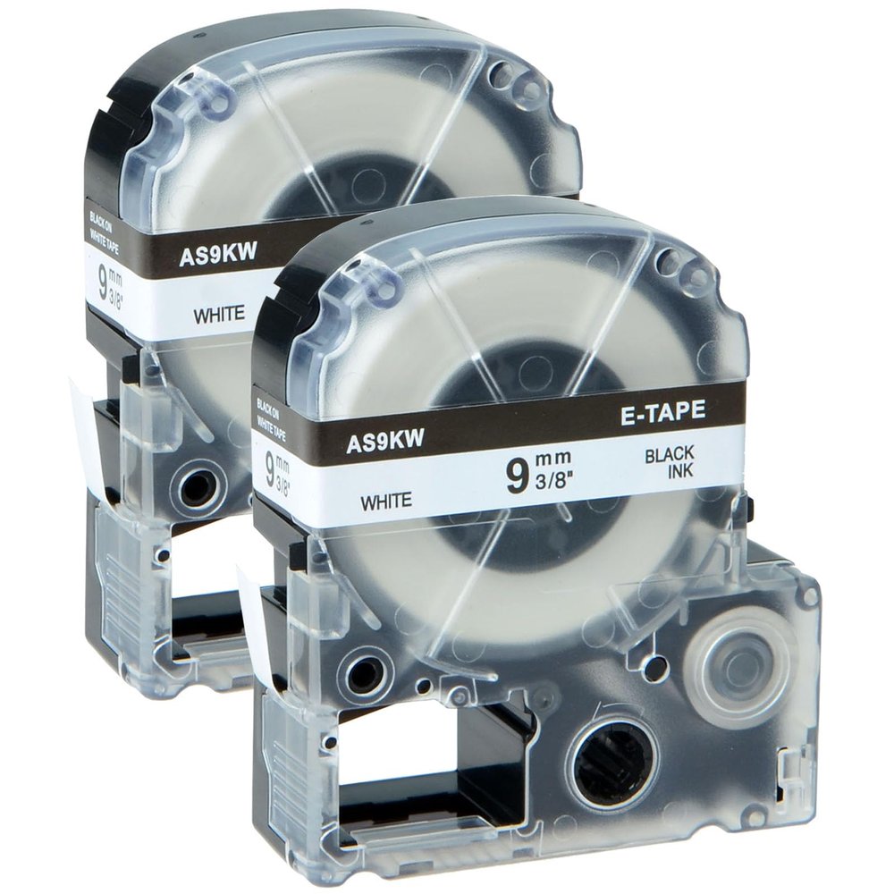 GREENCYCLE 2PK Compatible for LW Label Maker Tape 9mm 3/8" LK-3WBN LC 3WBN9 SS9KW Black on White Label Tape for LabelWorks LW-K200PX LW-C610PX LW-C410PX LW 300 LW 400