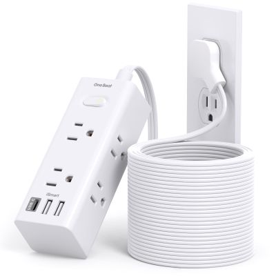 25Ft Extension Cord with Multiple Outlets, Flat Plug Power Strip Surge Protector with 25 Ft Long Cord, 6 Outlet 3 USB Ports (1 USB C), Multi Outlet Wall Plug for Travel, College, Dorm Room Essentials
