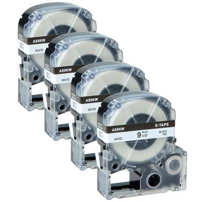 GREENCYCLE 9mm Black on White Compatible for Epson Label Maker Tape LK-3WBN LC-3WBN9 SS9KW 3/8" Label Tape for LabelWorks LW700 LW900P LW1000P LW500 LW600P LWK200PX Label Makers, 4 Pack