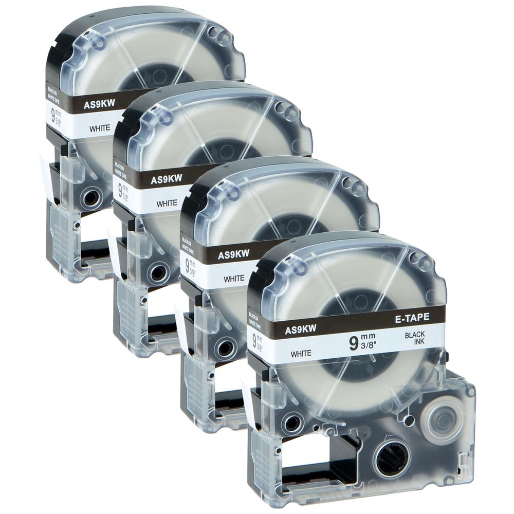 GREENCYCLE 9mm Black on White Compatible for Epson Label Maker Tape LK-3WBN LC-3WBN9 SS9KW 3/8" Label Tape for LabelWorks LW700 LW900P LW1000P LW500 LW600P LWK200PX Label Makers, 4 Pack