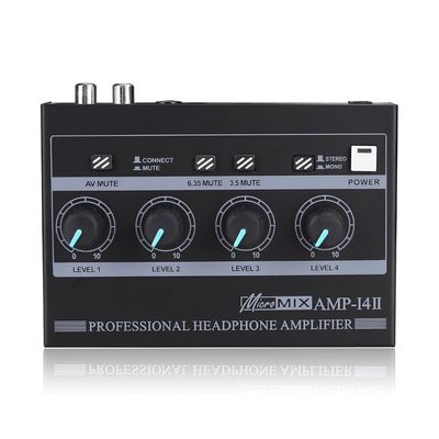 OTDOGUO AMPI4 Professional 4 Channel Headphone Amplifier Audio Compact Stereo Amp+6.35mm 3.5mm Input Volume Control US Plug