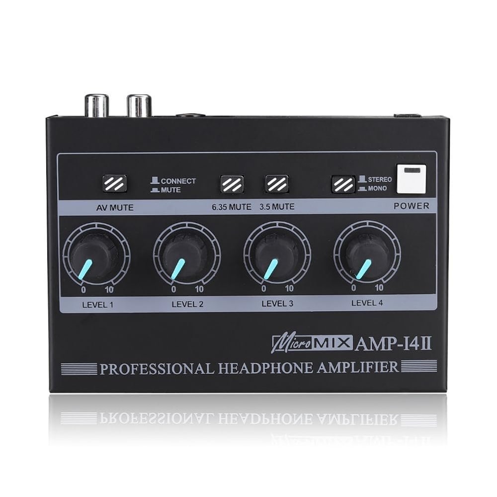 OTDOGUO AMPI4 Professional 4 Channel Headphone Amplifier Audio Compact Stereo Amp+6.35mm 3.5mm Input Volume Control US Plug