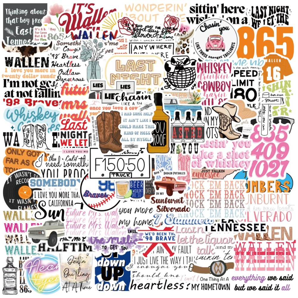 100 Country Music Singer Stickers Pack - Song Lyrics, Album & Pop Stickers for Fans, Concerts, Laptops & Gifts